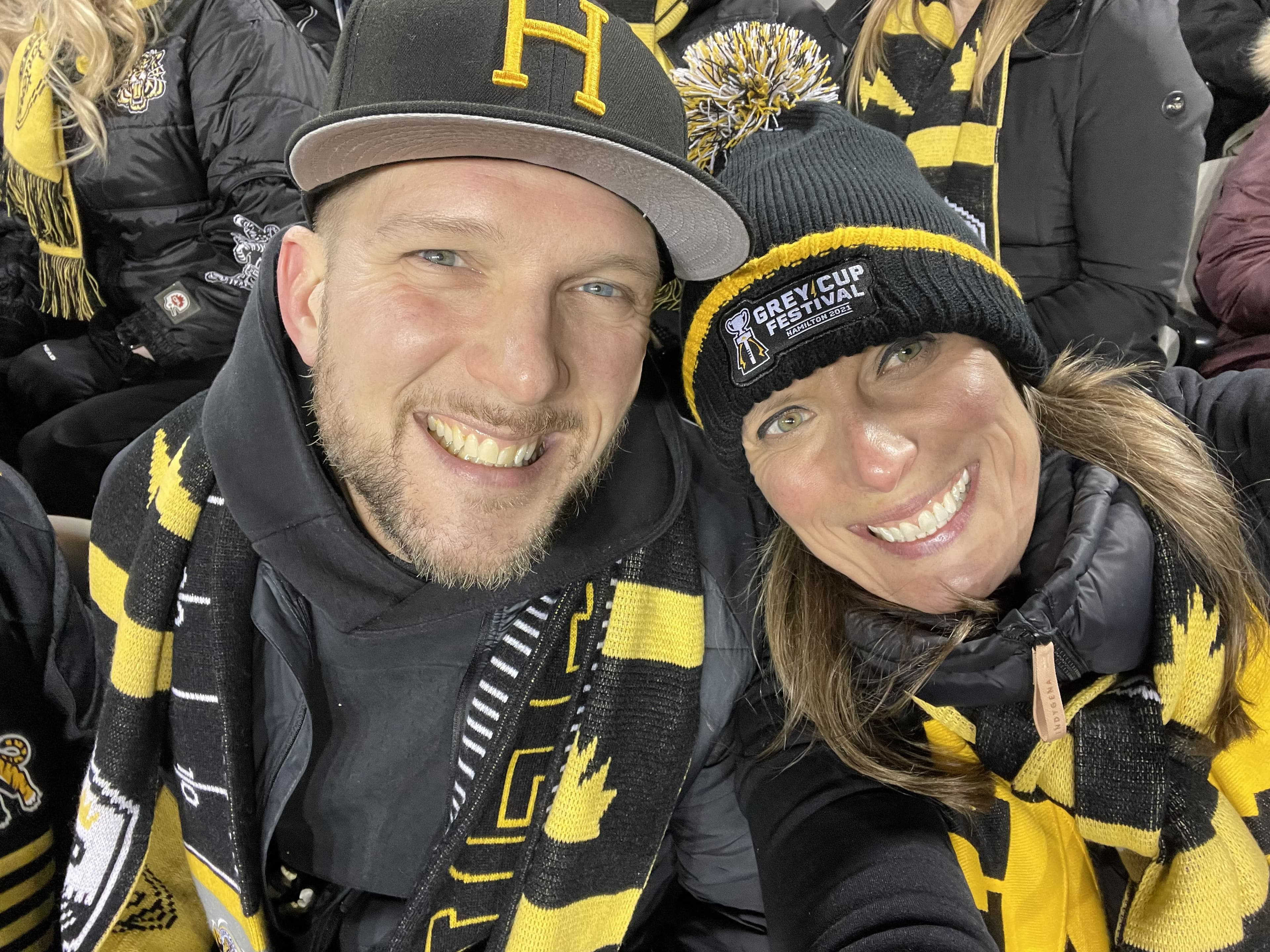 Keanin and Trish in Ticats merch